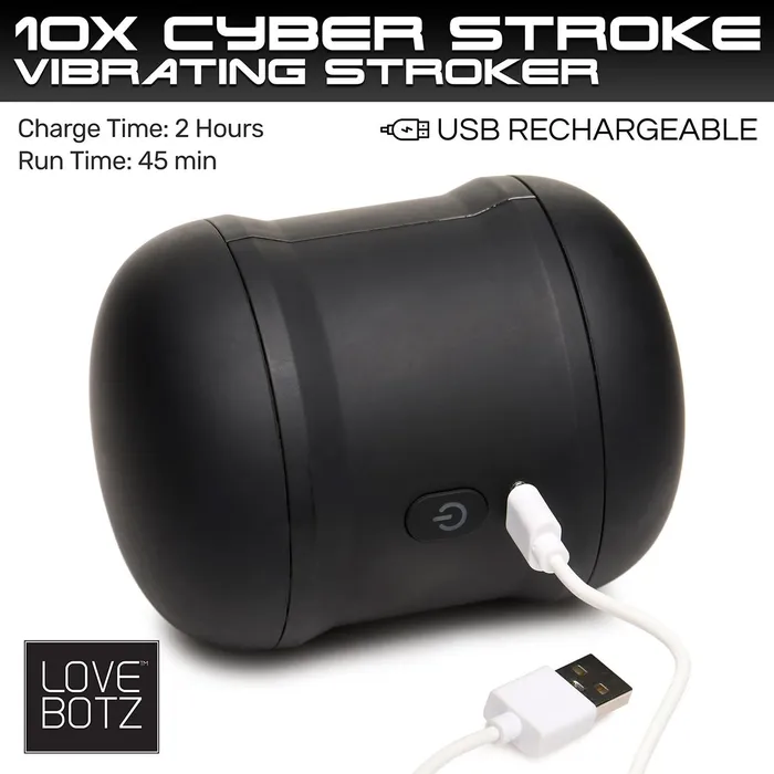 Lovebotz Male Sex Toys | Love Botz - Masturbator - 10X Cyber Stroke Vibrating Stroker - Dubbele open uiteinden - zwart