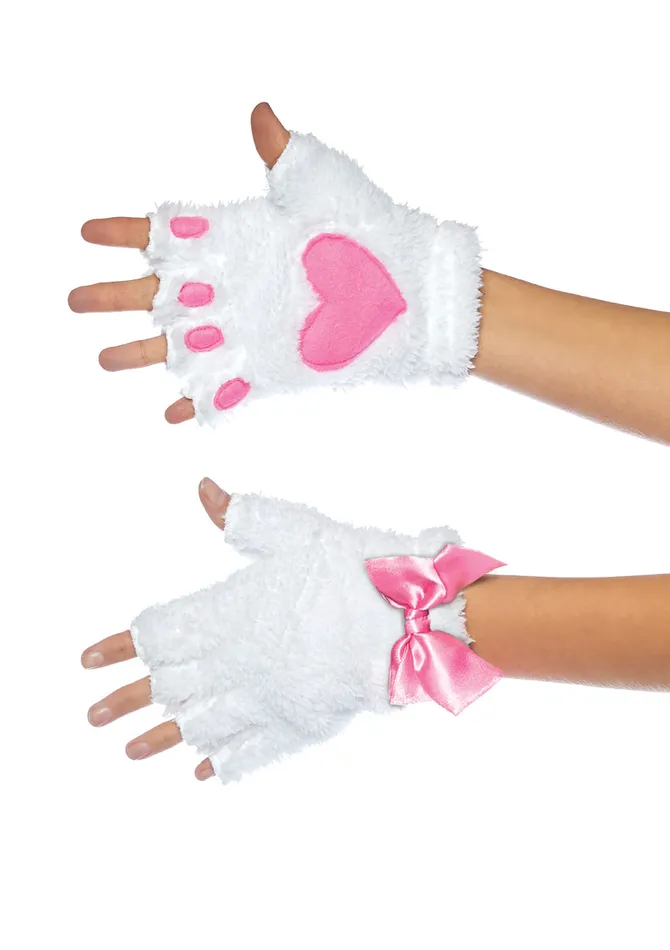 Adult Cat Paw Gloves Costume Accessory White Leg Avenue Vibrators