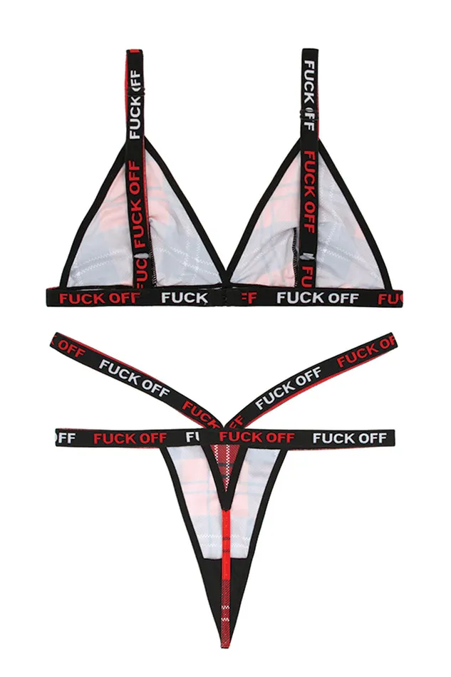 Fantasy Lingerie Fuck Off Bralette & Thong Panty Set - | Female Sex Toys