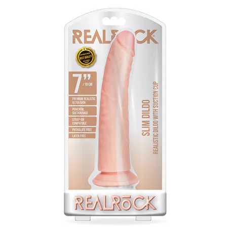 Female Sex Toys Shots America RealRock Realistic 7 in Slim Dildo With Suction Cup Beige