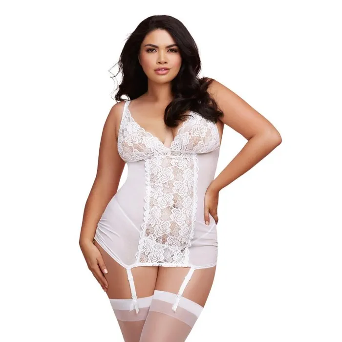 Male Sex Toys Dreamgirl Garterslip and GString Queen Size White