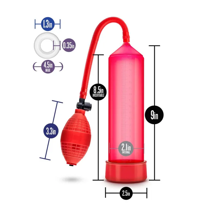 Male Sex Toys | Eden Professional-Grade 8.5 Inch Vacuum Erection System Penis Pump for Enhanced Performance - Red - Eden