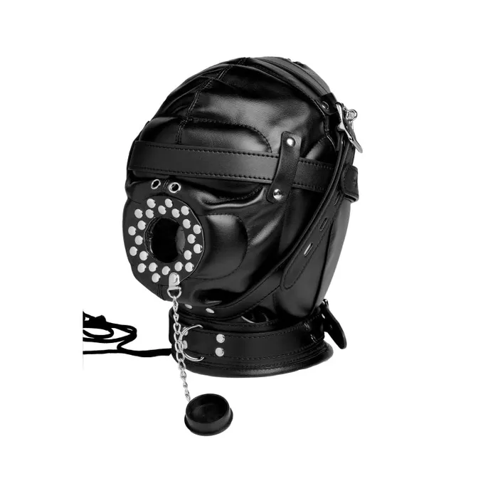 Male Sex Toys XR Brands Strict Sensory Deprivation Hood with Open Mouth Gag