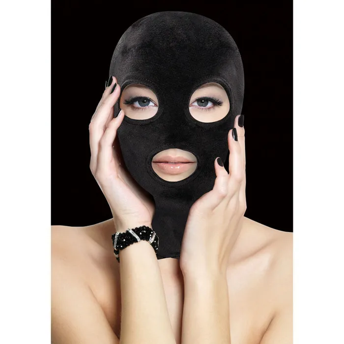 Shots Toys Couples | Ouch! Velvet & Velcro Mask with Eye and Mouth Opening - Black Hood Shots Toys Couples | Ouch! Velvet & Velcro Mask with Eye and Mouth Opening - Black Hood