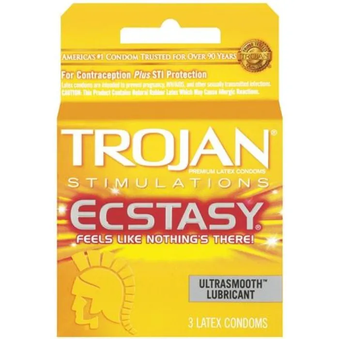 Trojan Condoms Male Sex Toys Trojan Ultra Ribbed Ecstasy 3 Pack