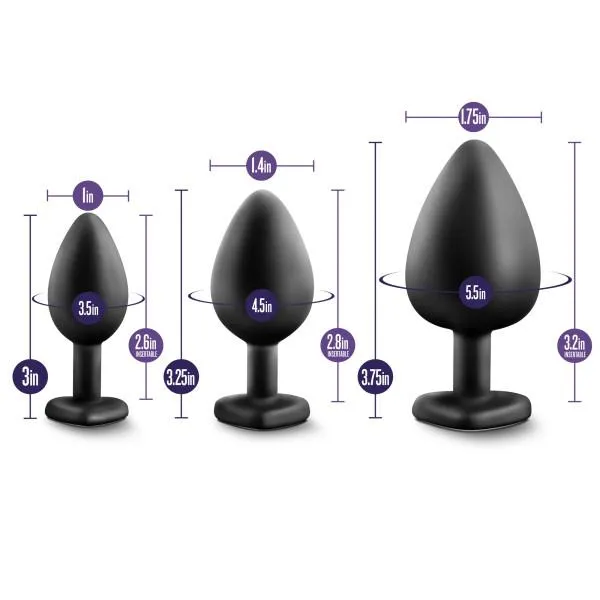 Anal Luxe Bling Plugs Silicone Butt Plug Training Kit with Red Gems Blush Novelties