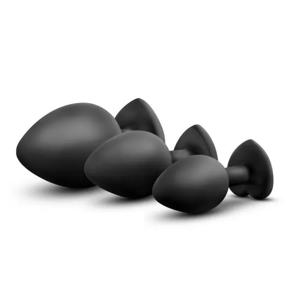 Anal Luxe Bling Plugs Silicone Butt Plug Training Kit with Red Gems Blush Novelties