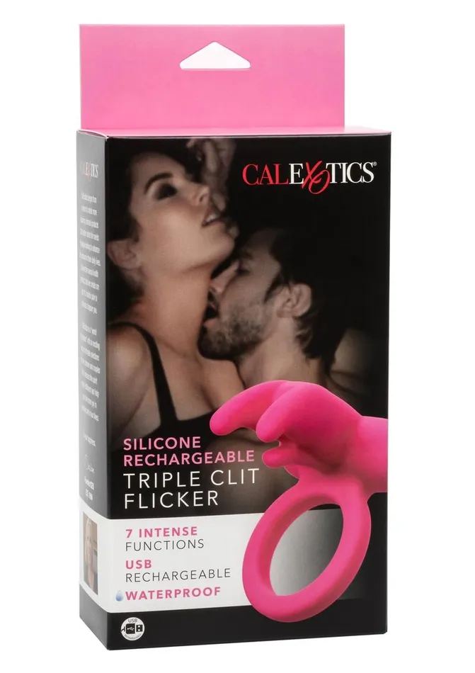 Couples Enhancers Male Sex Toys Calexotics Silicone Rechargeable Triple Clit Flicker Cock Ring