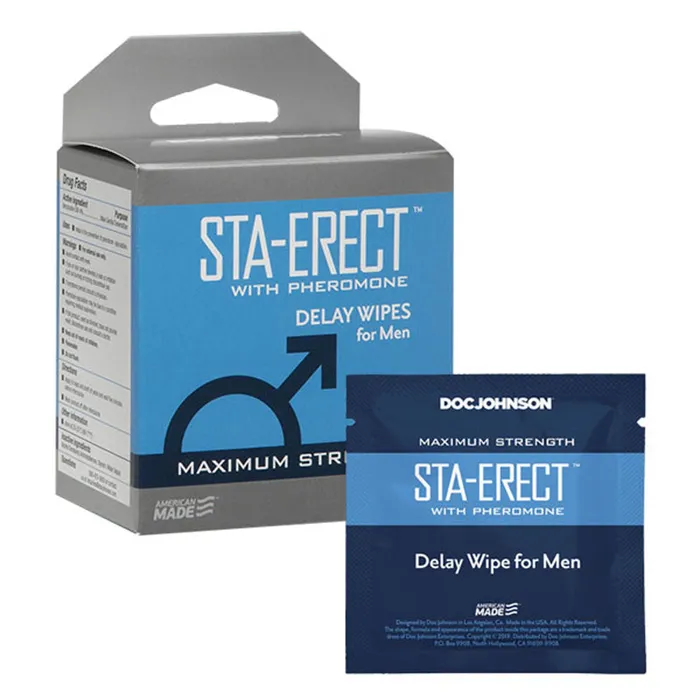 Male Sex Toys Doc Johnson StaErect With Pheromone Delay Wipes for Men 10 Pack