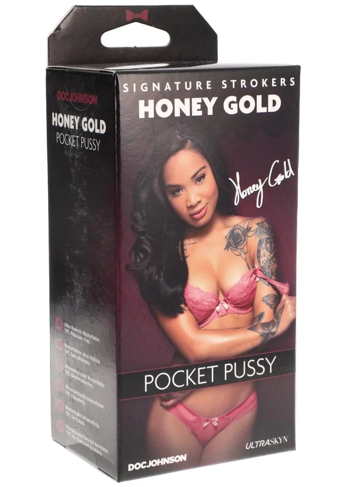 Male Sex Toys Signature Strokers Signature Strokers Honey Gold Ultraskyn Pocket Masturbator Pussy