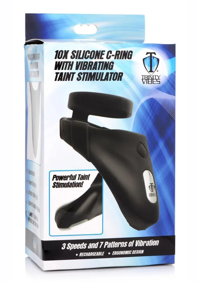 Male Sex Toys Trinity Men Trinity Men 10x Rechargeable Silicone Cock Ring with Vibrating Taint Stimulator