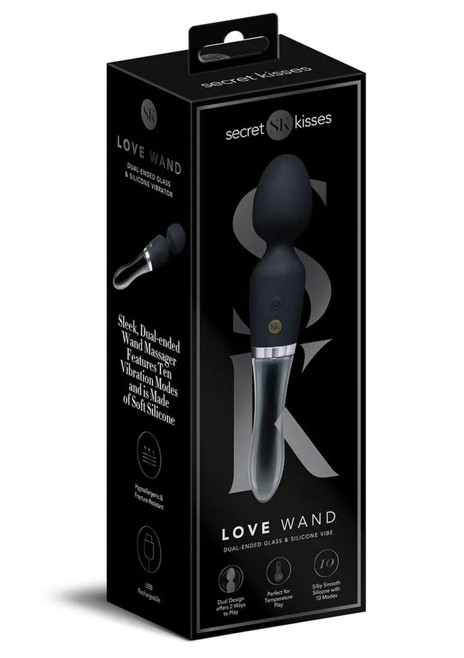 Secret Kisses Secret Kisses Glass Black Magic Silicone Rechargeable Dual End Wand Female Sex Toys