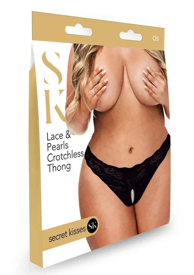 Secret Kisses Secret Kisses Lace and Pearl Crotchless Thong Teddies And Bodies