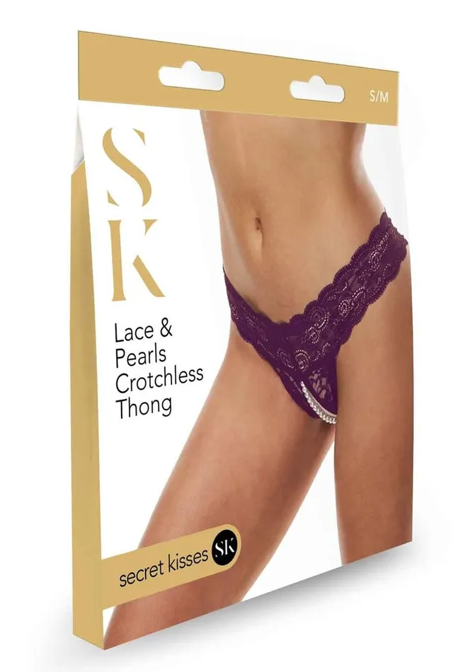 Secret Kisses Secret Kisses Lace and Pearl Crotchless Thong Teddies And Bodies