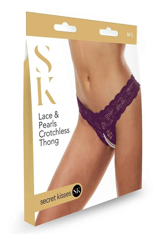 Secret Kisses Secret Kisses Lace and Pearl Crotchless Thong Teddies And Bodies