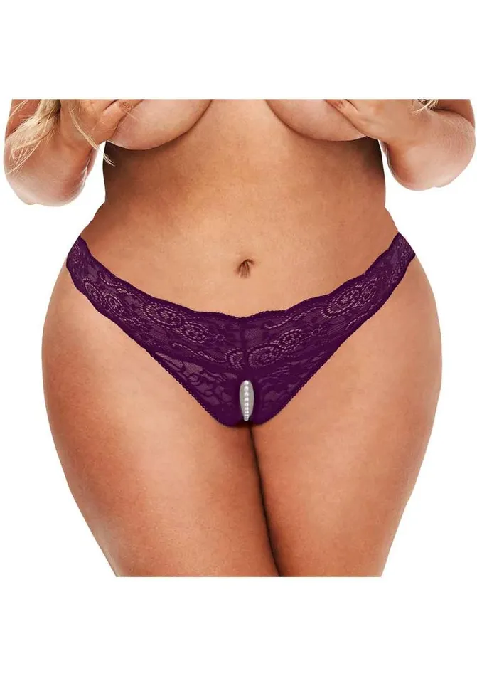Secret Kisses Secret Kisses Lace and Pearl Crotchless Thong Teddies And Bodies