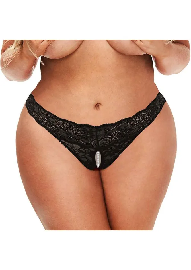 Secret Kisses Secret Kisses Lace and Pearl Crotchless Thong Teddies And Bodies
