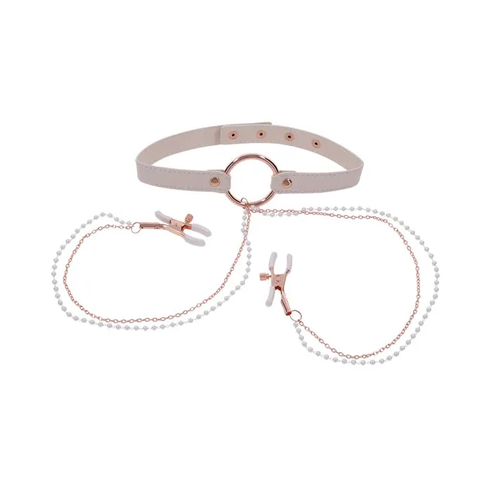 Sex Mischief Female Sex Toys Peaches n CreaMe Collar with Nipple Clamps