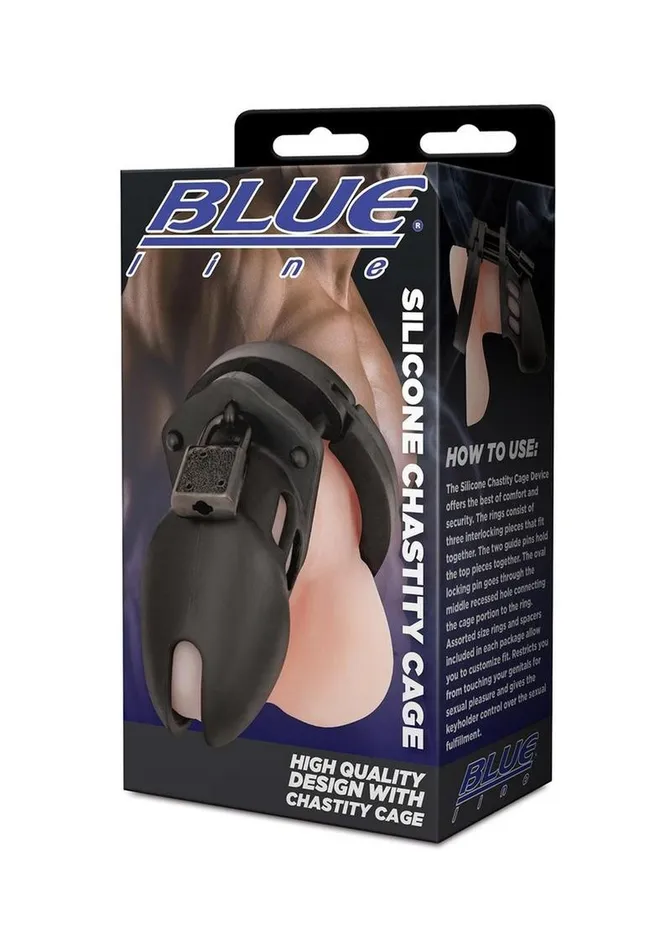 Silicone Chastity Cage Blue Line CandB Gear Male Sex Toys