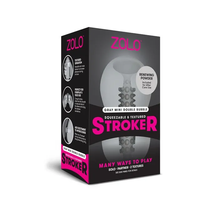 Zolo Grey Mini Double Bubble Stroker Grey Stroker Sleeve Zolo Male Sex Toys