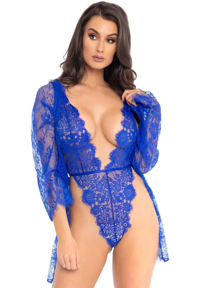 3pc Lace Teddy and Robe Set Royal Blue Large Leg Avenue Vibrators