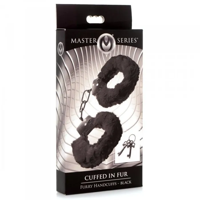 Anal XR Brands Master Series Cuffed In Fur Furry Handcuffs Black