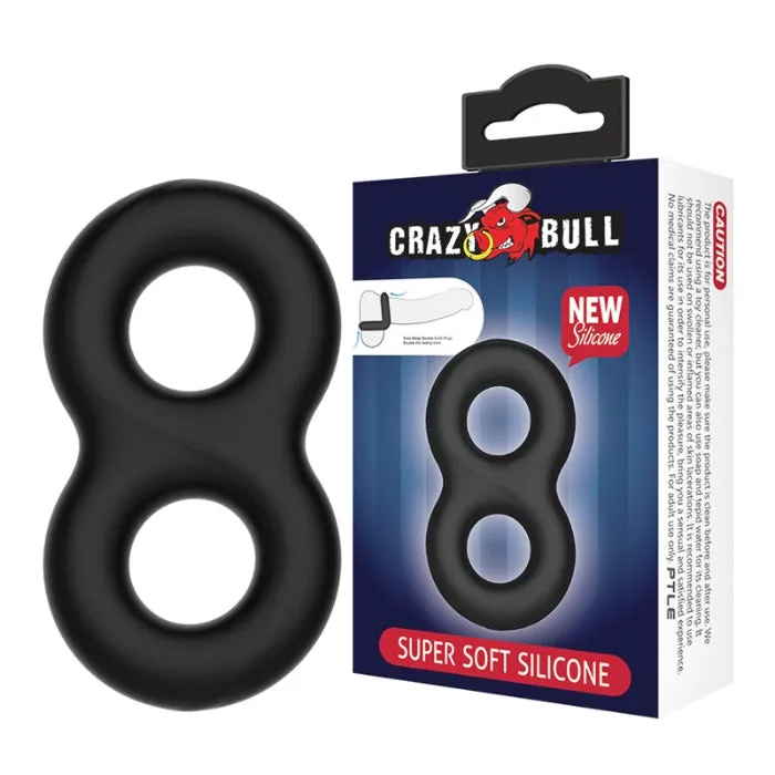 Cock Ring Baile Double Super Soft Silicone Crazy Bull Black PRE Male Sex Toys