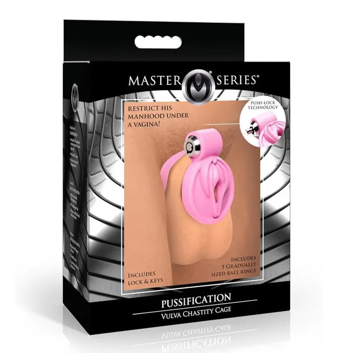 Male Sex Toys Master Series Master Series Pussification Vulva Chasity Cage Pink Male Sex Toys Master Series Master Series Pussification Vulva Chasity Cage Pink