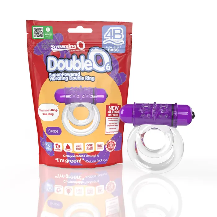 Male Sex Toys SCREAMING O SCREAMING O 4B DOUBLEO 6 PENIS RING LOW PITCH GRAPE