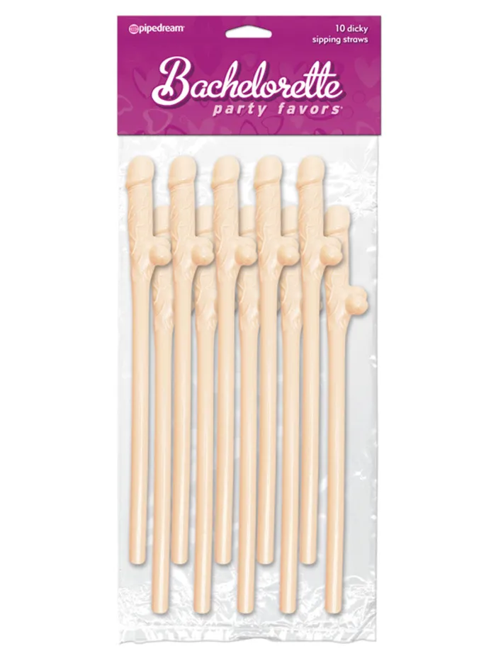 PIPEDREAM BACHELORETTE PARTY FAVORS DICKY SIPPING STRAWS FLESH 10 PACK Dildos