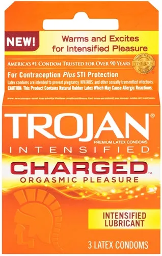 Trojan Condoms Vibrators Trojan Intensified Charged Orgasmic Pleasure Condoms 3 Pack